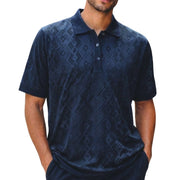 Navy Diamond Textured Polo Shirt by Stacy Adams