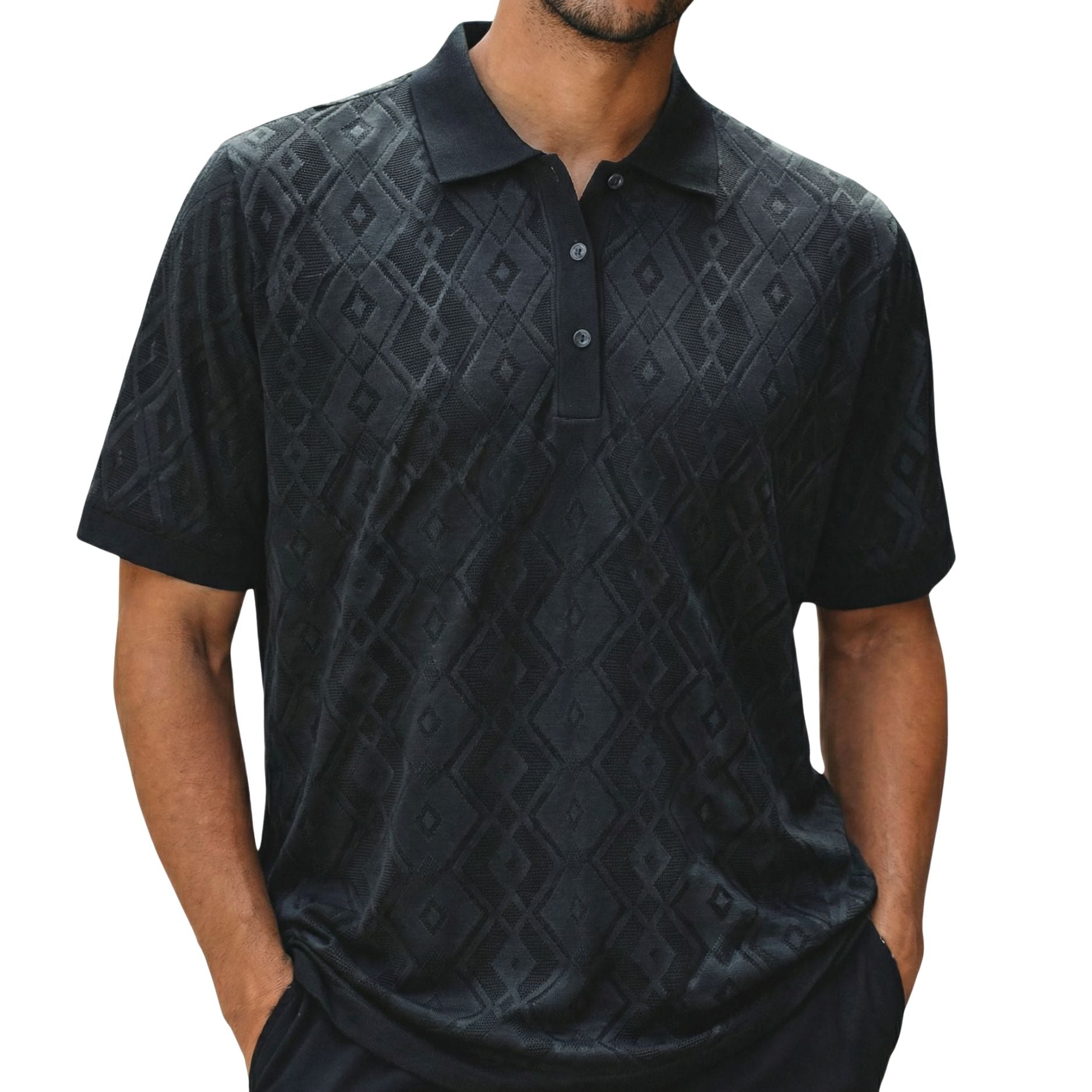 Black Diamond Textured Polo Shirt by Stacy Adams – Suits & More
