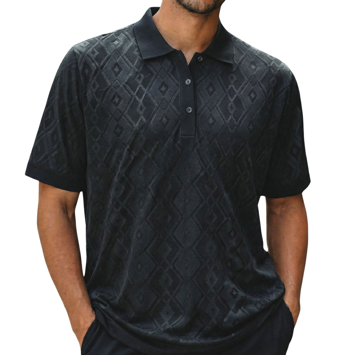 Black Diamond Textured Polo Shirt by Stacy Adams – Suits & More