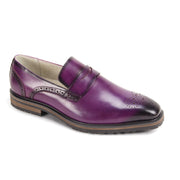 Men's Purple Plain Toe Slip-On Dress Shoes with Brogue Detail