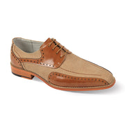 Men's Tan Leather & Linen Bike Toe Lace-Up Dress Shoes
