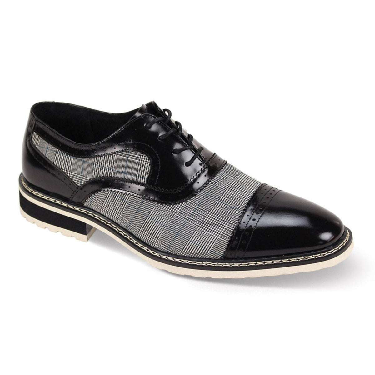 Black & White Cap Toe Leather and Tweed Dress Shoes – Suits & More
