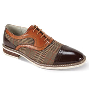 Chocolate Brown & Whiskey Cap Toe Leather and Tweed Lace Up Dress Shoes