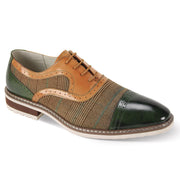 Olive & Tan Cap Toe Leather and Tweed Lace Up Dress Shoes