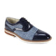 Sapphire Blue Cap Toe Leather and Tweed Lace Up Dress Shoes