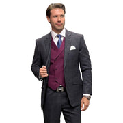 RegalRush Collection: Black Plaid 3-Piece Suit with Double-Breasted Vest - Modern Fit