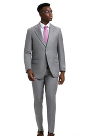 Textured 3-Piece Hybrid Fit Suit with Double-Breasted Vest - Stone Grey