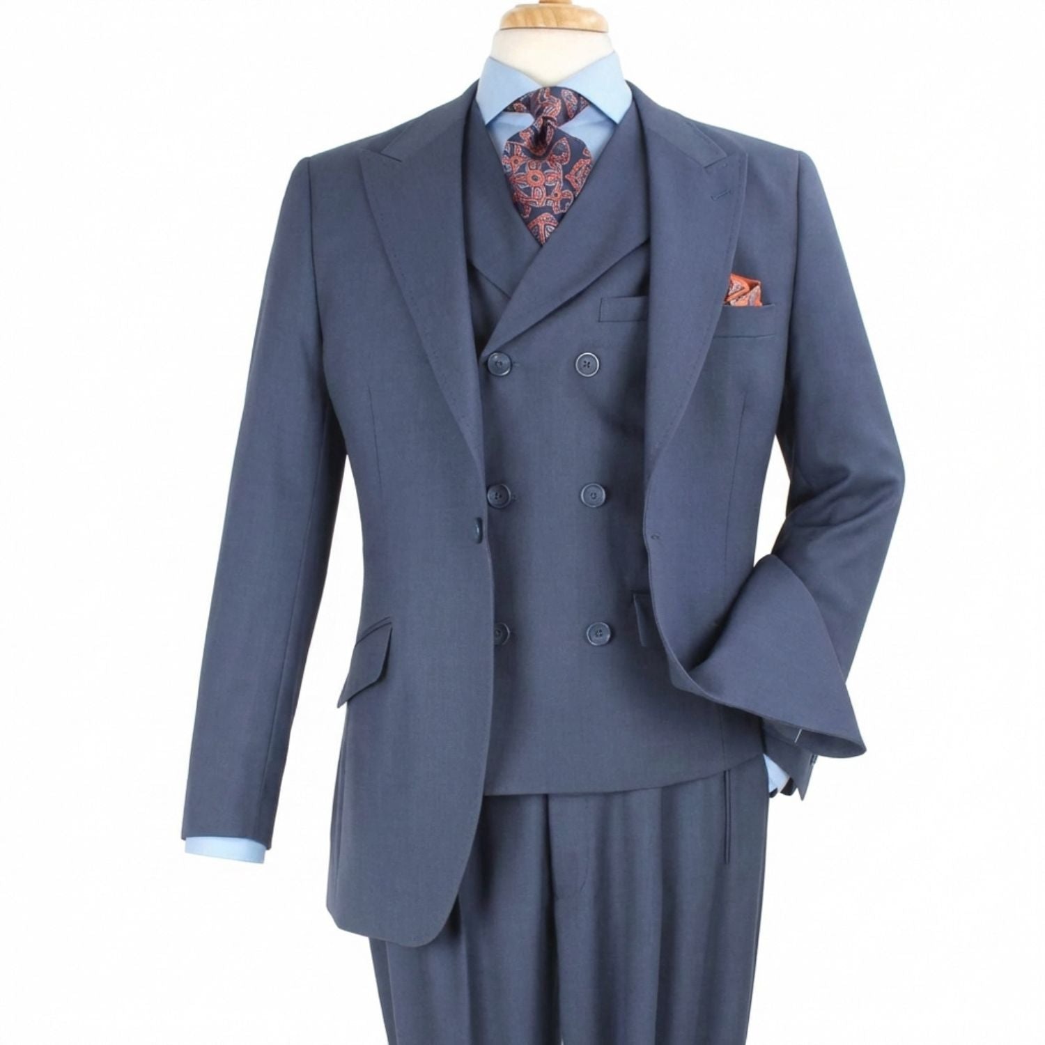 black 3 piece wool suit classic fit front view