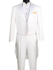 Men’s 3-Piece Tailcoat Tuxedo with Vest and Pleated Pants - White