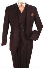 Brown 3 Piece 100% Wool Single-Breasted Suit Full Cut