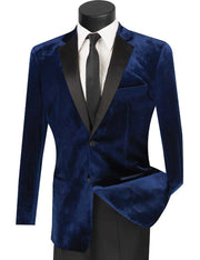 Men’s Slim Fit Velvet 2-Button Tuxedo with Satin Peak Lapel - Navy