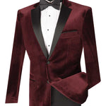 Hartley Collection: Velvet Slim Fit Wine Tuxedo for Men