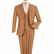 Brown Windowpane 100% Wool 3-Piece Suit