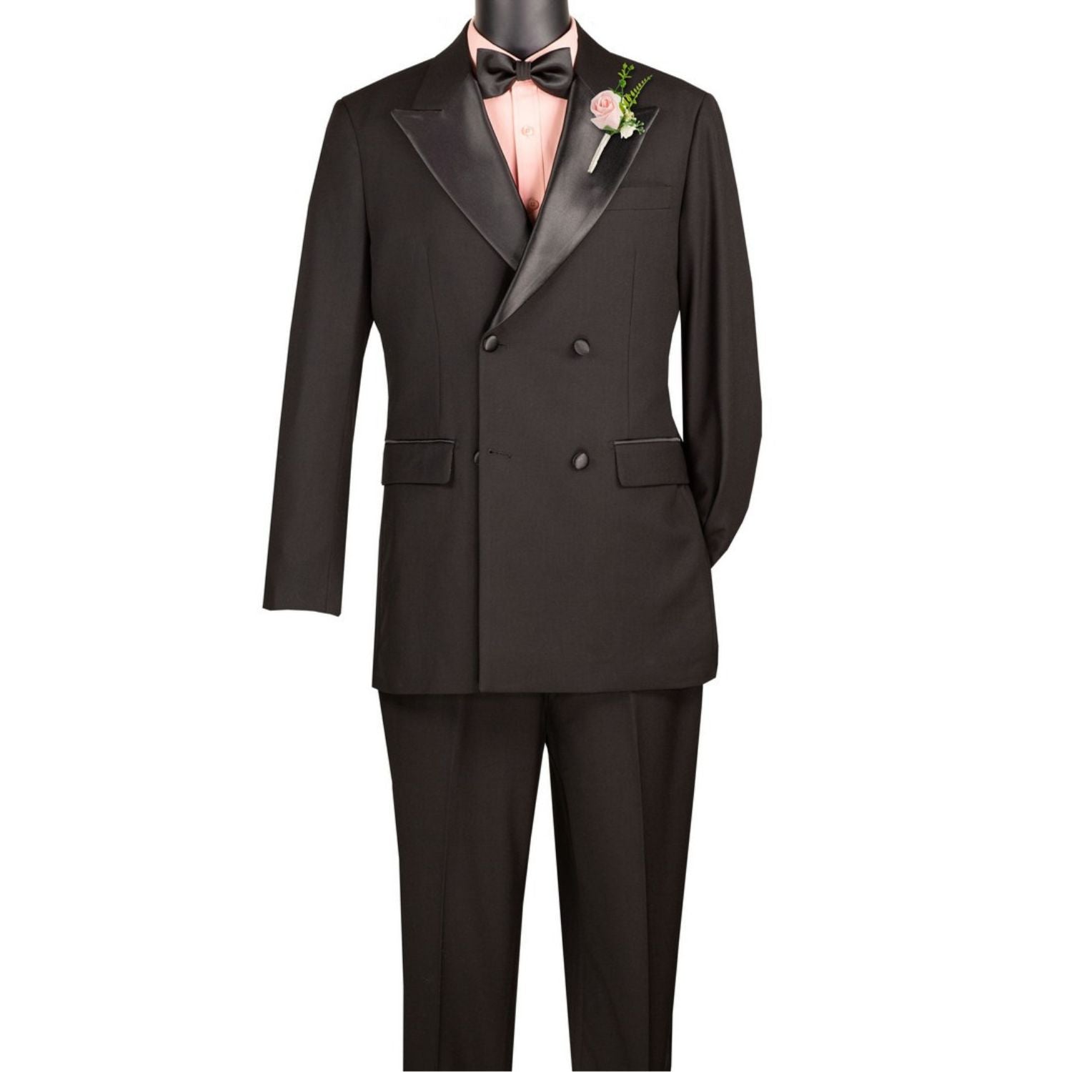 Black double breasted satin lapel tuxedo set