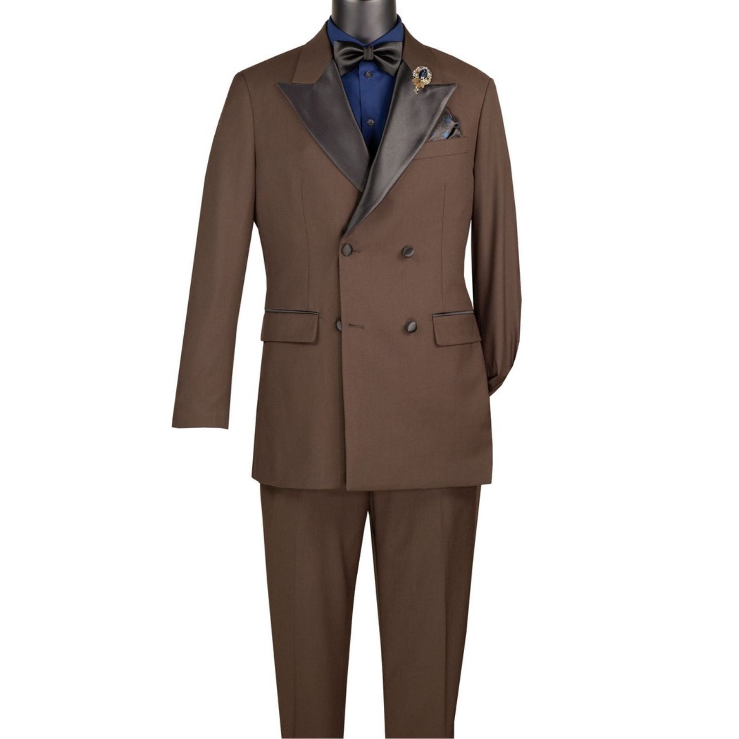 Brown double breasted satin lapel tuxedo set