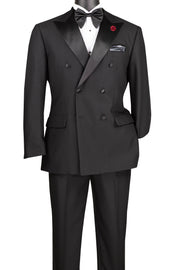 Men’s 2-Piece Double-Breasted Tuxedo with Satin Peak Lapel and Flat Front Pants - Black