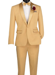 Men’s 2-Piece Stretch Slim Fit Shawl Lapel Tuxedo - Light Gold