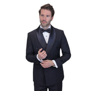 Double-Breasted Shawl Lapel Tuxedo with Slim Fit Pants - Black