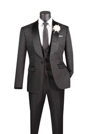 Men’s 3-Piece Jacquard Slim Fit Tuxedo with Vest - Black