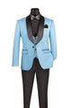 Riverra Collection: Light Blue 3 Piece Jacquard Pattern Single Breasted Slim Fit Tuxedo