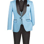Riverra Collection: Light Blue 3 Piece Jacquard Pattern Single Breasted Slim Fit Tuxedo
