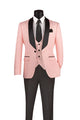 Riverra Collection: Pink 3 Piece Jacquard Pattern Single Breasted Slim Fit Tuxedo