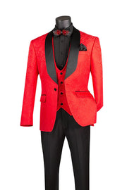Men’s 3-Piece Jacquard Slim Fit Tuxedo with Vest - Red