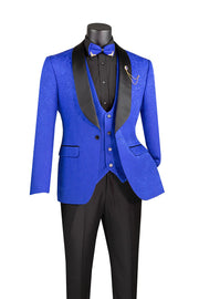 Men’s 3-Piece Jacquard Slim Fit Tuxedo with Vest - Royal Blue