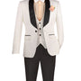 Riverra Collection: White 3 Piece Jacquard Pattern Single Breasted Slim Fit Tuxedo