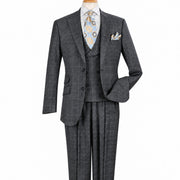Charcoal Windowpane 100% Wool 3-Piece Suit