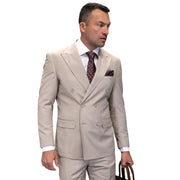 Men’s Double-Breasted Regular Fit 3 Piece Suit with Pleated Pants - Tan