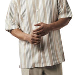 Modern Stripe Collection: Tan Vertical Striped Shirt With Matching Pants