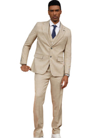Men’s Solid Textured 3-Piece Hybrid Fit Suit - Tan