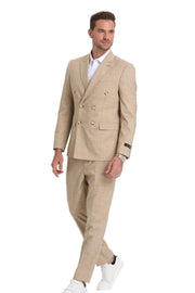 2-Piece Slim Fit Double Breasted Pin Stripe Suit - Khaki
