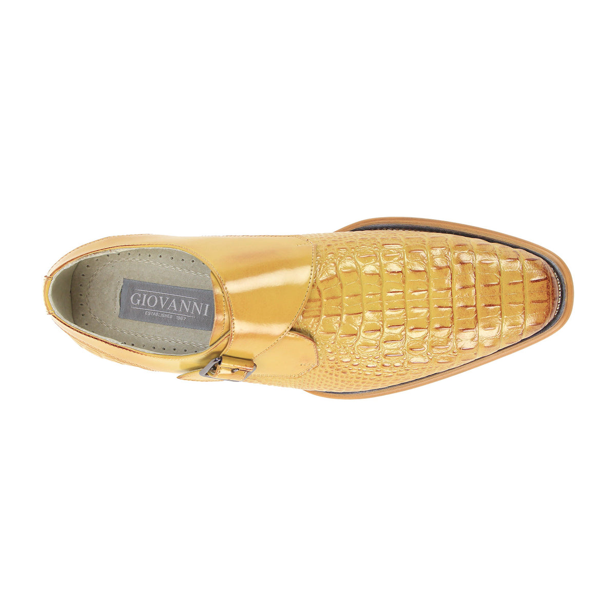 top view of the men's scotch croco-print monk strap dress shoe