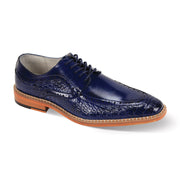 Cobalt Blue Coco Print & Smooth Leather Moc Toe Lace-Up Dress Shoes