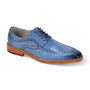 Garrion Collection: Men's Light Blue Moc Toe Lace-Up Shoe with Coco Print and Smooth Leather Upper