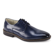 Men's Blue Medallion Toe Lace-Up Leather Dress Shoes