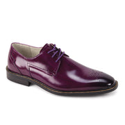 Men's Purple Medallion Toe Lace-Up Leather Dress Shoes