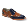 Delvecchio Collection: Men's Navy & Tan Wingtip Lace-Up Dress Shoe with Genuine Leather Upper
