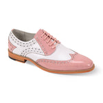 Delvecchio Collection: Men's Pink & White Wingtip Lace-Up Dress Shoe with Genuine Leather Upper