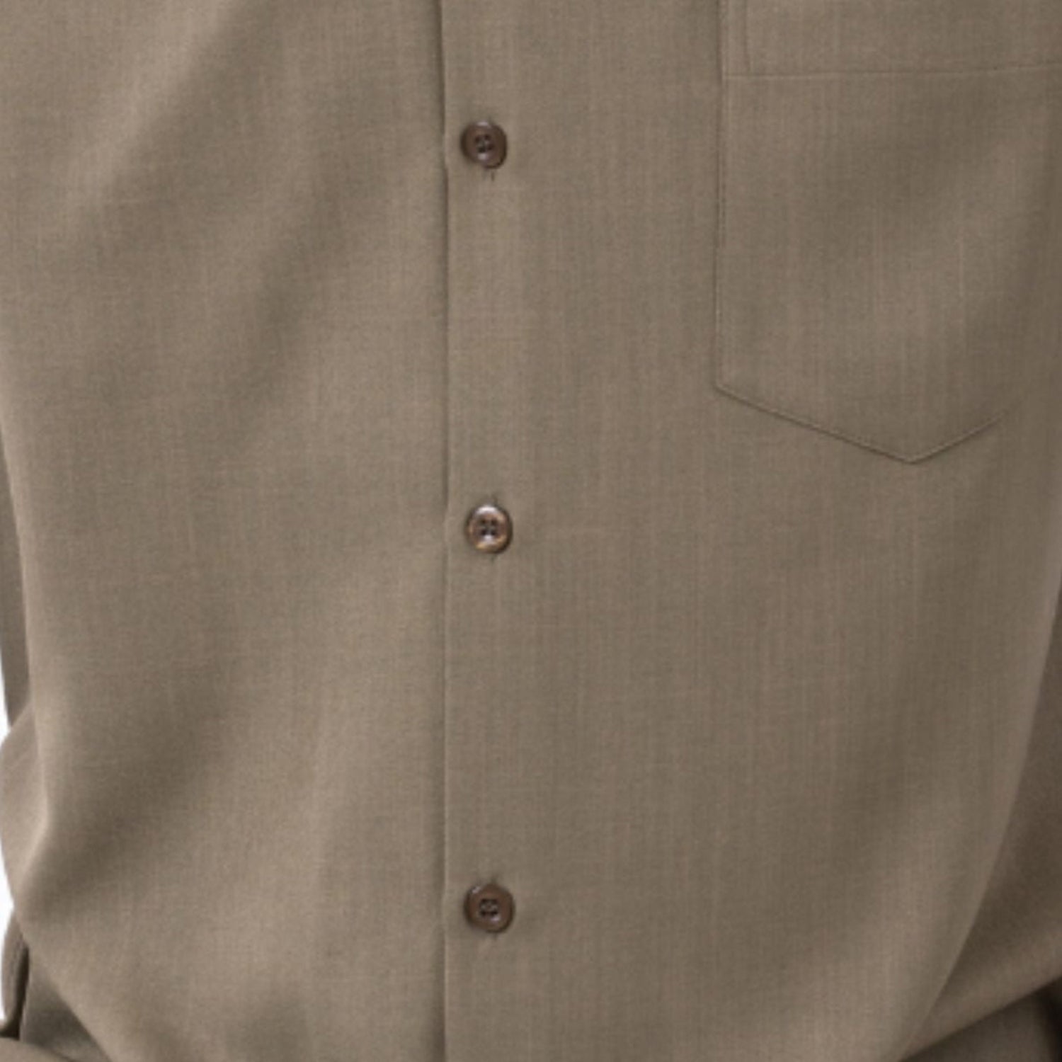 Close-up of olive 100% polyester fabric showing the solid texture and button detail