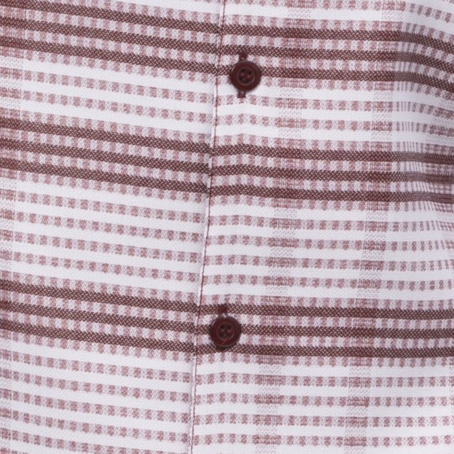 Close-up of burgundy geometric checkered shirt fabric from Montique walking suit