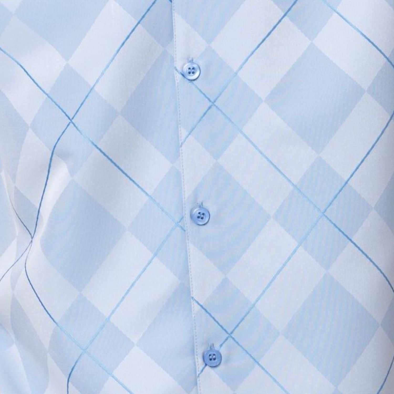 Close up of the Carolina blue argyle pattern short sleeve walking suit with coordinated shorts