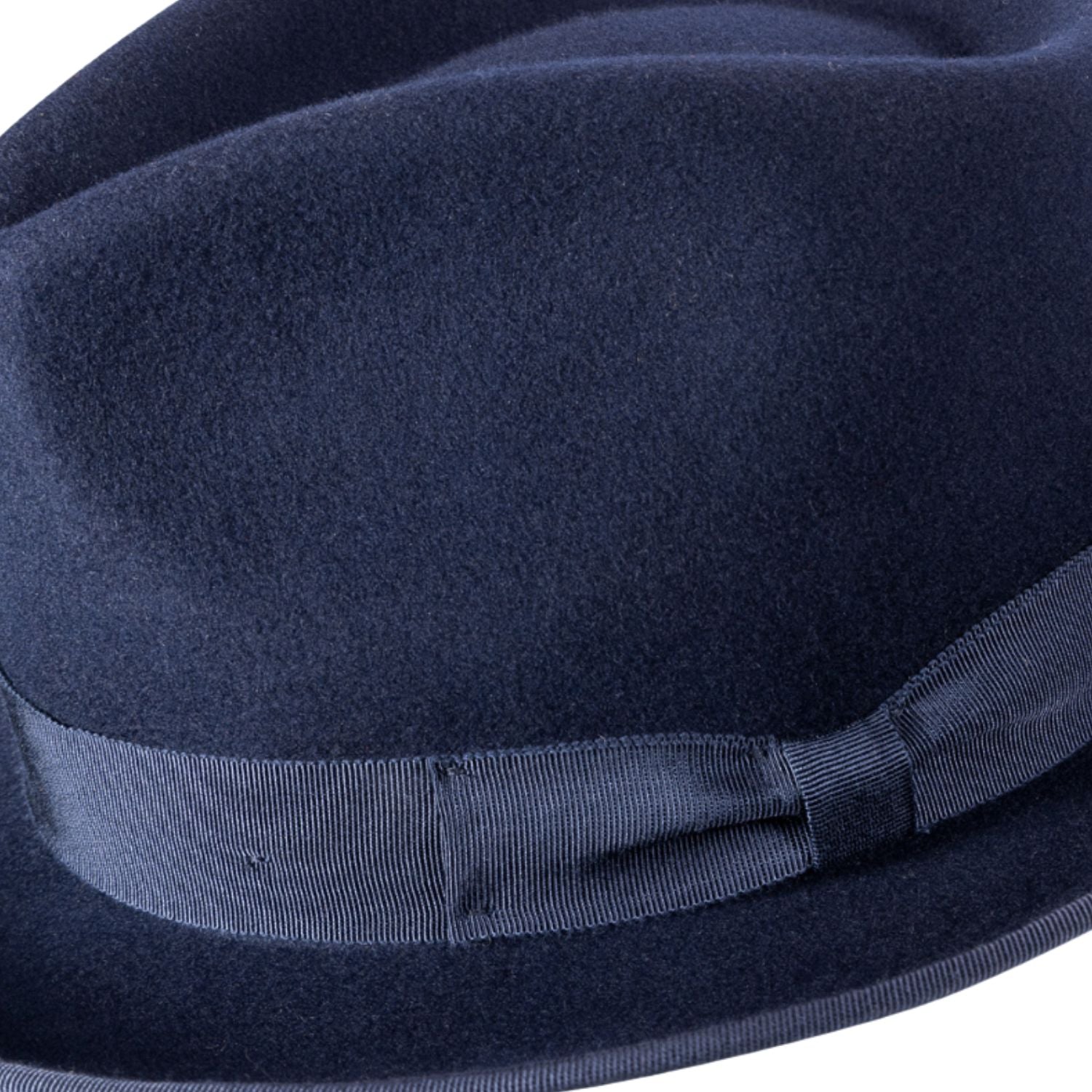 side view navy fedora hat with grosgrain band