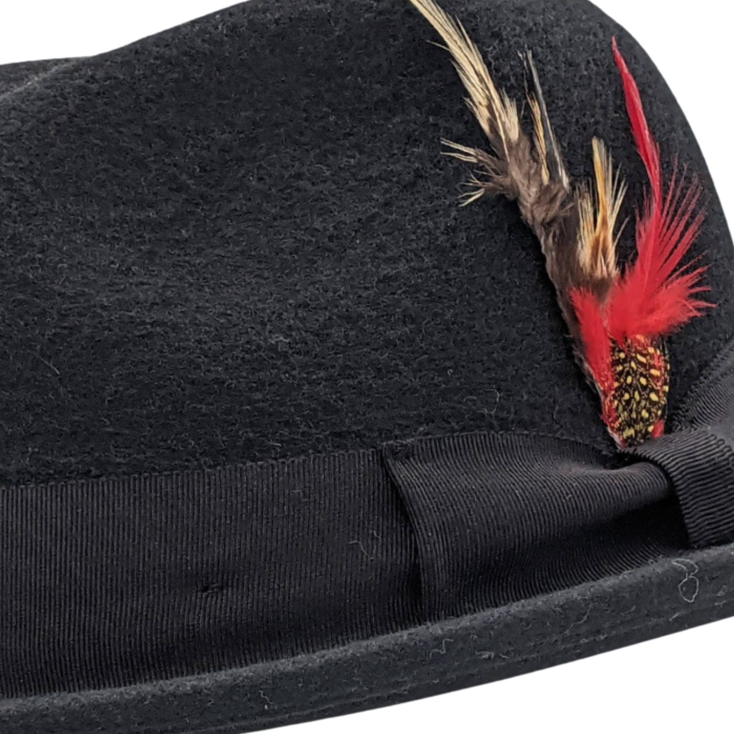 side view black fedora feather accent