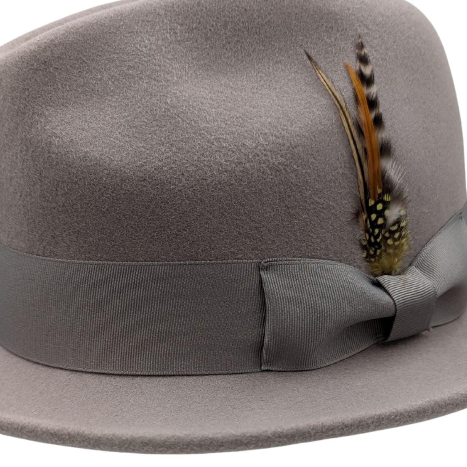 montique ash grey wool felt fedora hat with 2.5 inch wide brim