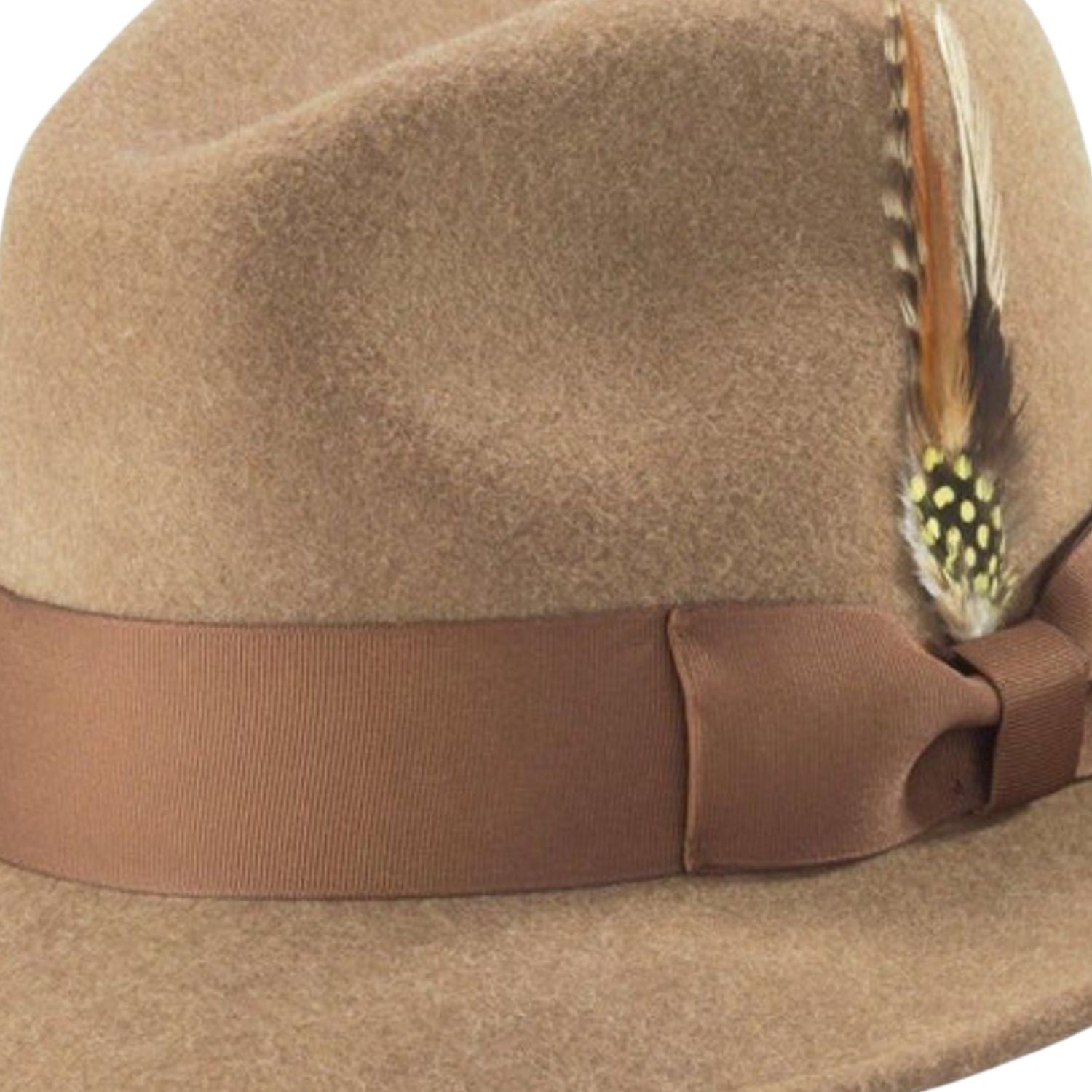 side view tan pinch crown litefelt hat