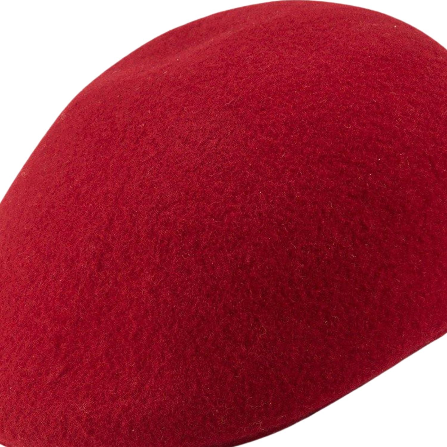 side view of burgundy ascot cap in wool felt