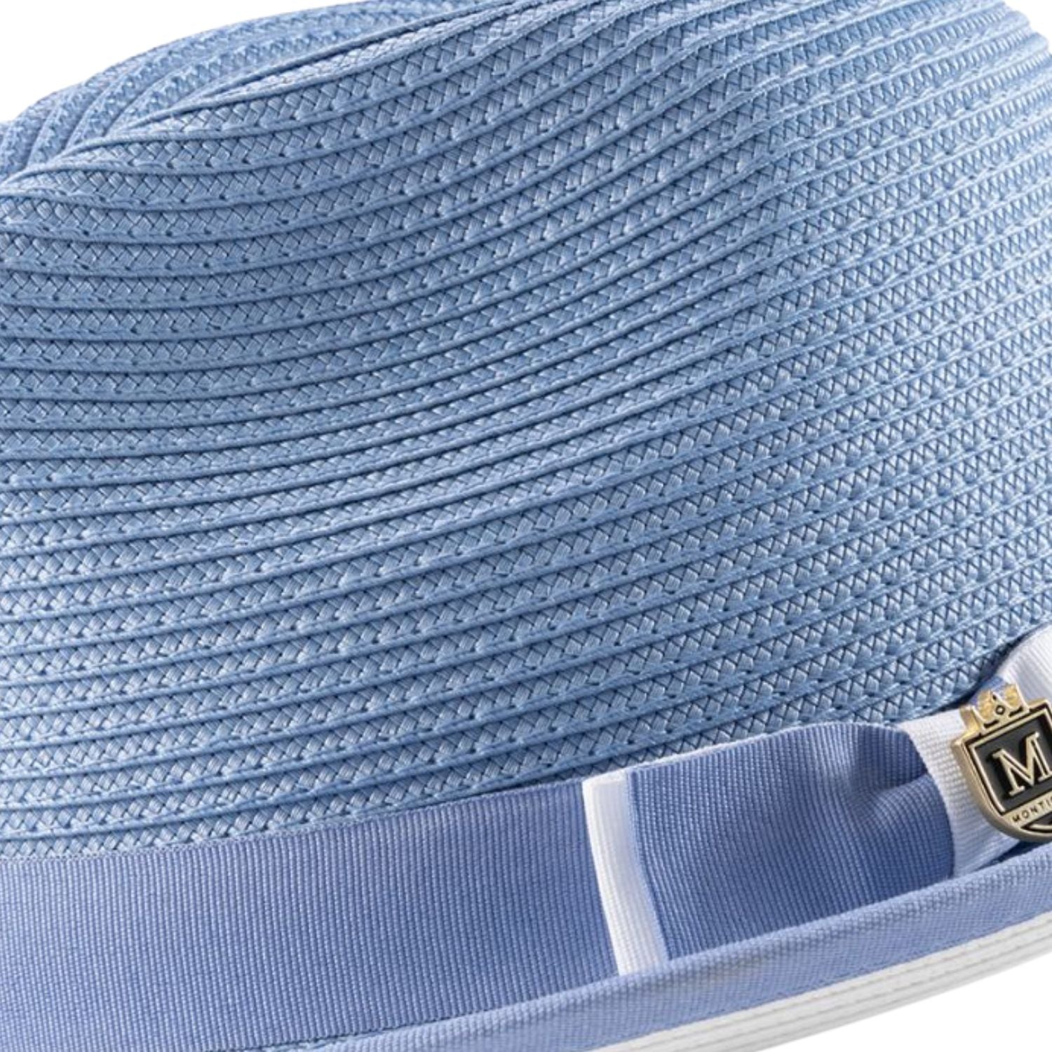 braided pinch crown fedora hat chambray white band